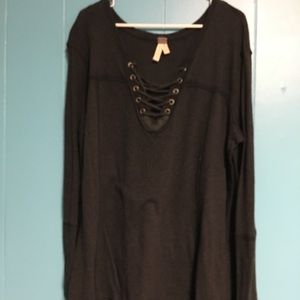 Black Free People Lace Up Top Long Sleeves